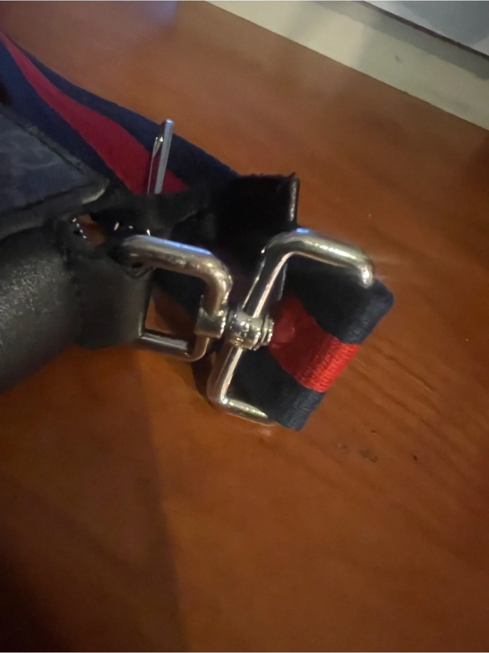 Gucci Navy Monogram Messenger Bag with Red-Blue Web Strap